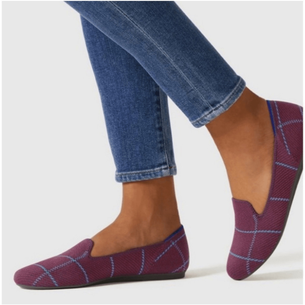 Rothy's The Plaid Slip On Loafer Lightweight Burgundy Grid Size W12.5 NWOB - Picture 1 of 10